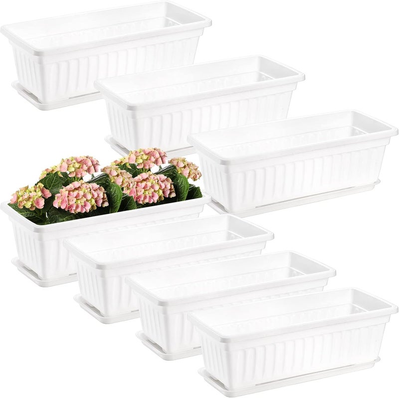 Fasmov 7 Pack 17 Inches White Flower Window Box Plastic Vegetable Planters with Trays Vegetables Growing Container Garden Flower Plant Pot for Balcony, Window Sill, Patio, Garden, White - Image 3